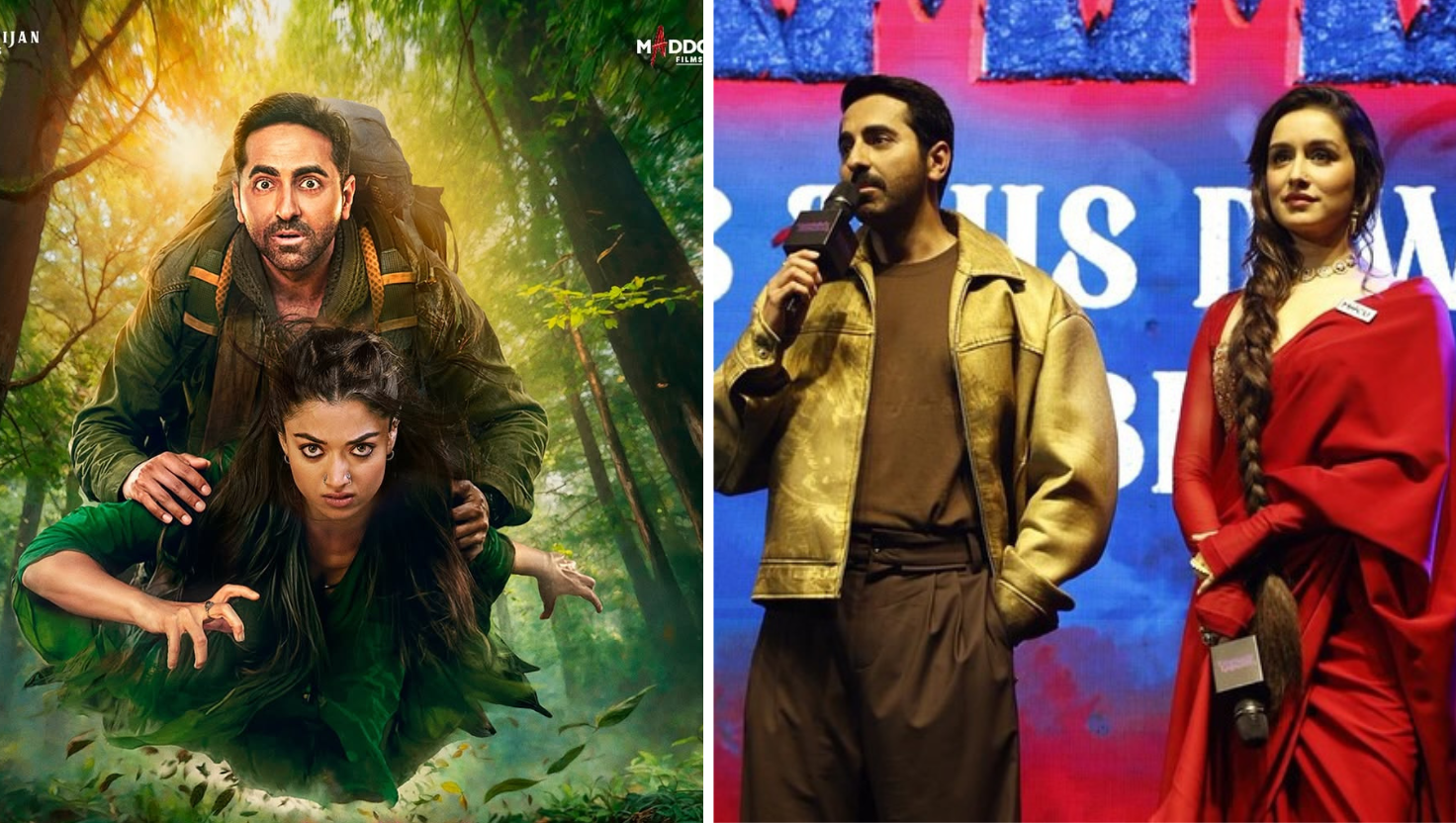 “Ayushmann Khurrana and Rashmika Mandanna in Thamma movie trailer still | "Image Courtesy:instagram/@ayushmannk/@viralbhayani