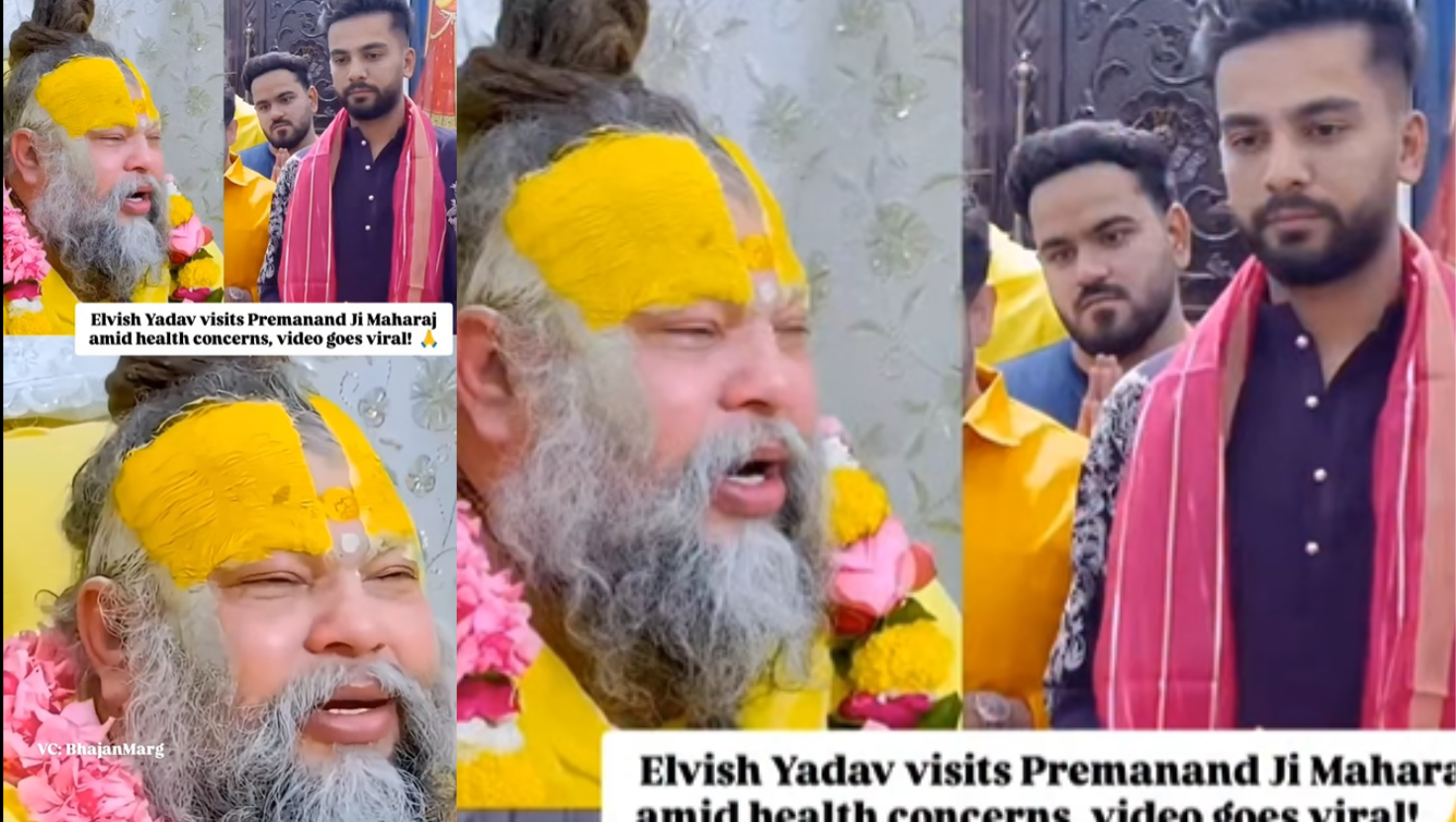 “Elvish Yadav with Premanand Maharaj during spiritual meeting | "Image Courtesy:instagram/@whosthat360/@elvish_yadav