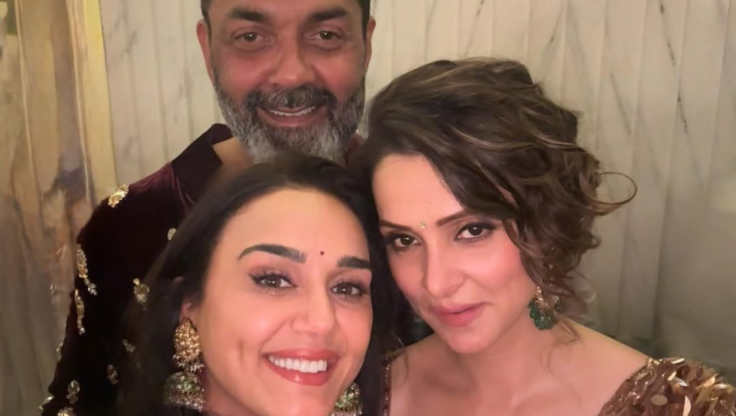 Preity Zinta with Bobby Deol behind the scenes"Image Courtesy:instagram/@realpz